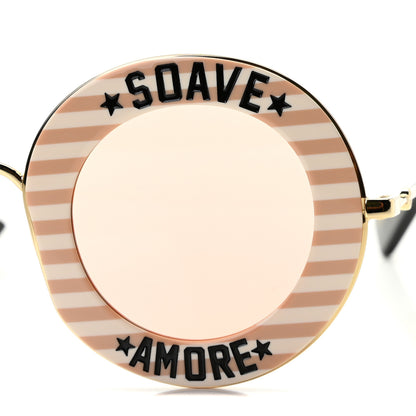 Gucci Metal Acetate Striped Soave Amore Round Frame Sunglasses GG0113S Gold Pink 5 of 6