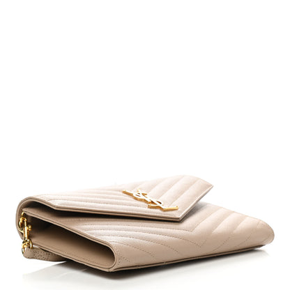 Saint Laurent Grain De Poudre Matelasse Chevron Monogram Envelope Clutch Dark Beige 4 of 8
