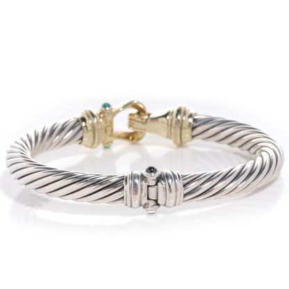 David Yurman Sterling Silver 14K Yellow Gold Green Onyx Pink Tourmaline 7mm Cable Buckle Bracelet 3 of 9