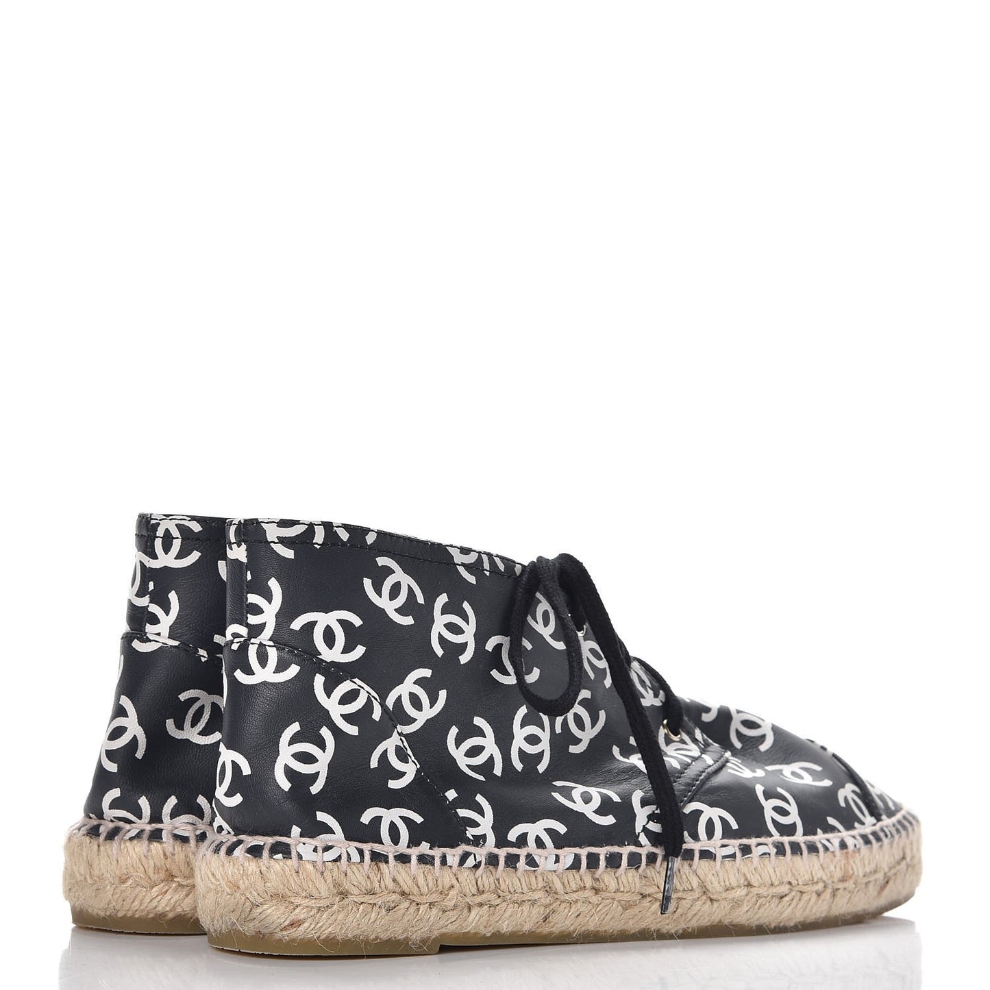 Lambskin Printed CC Lace Up Espadrilles 38 Black White