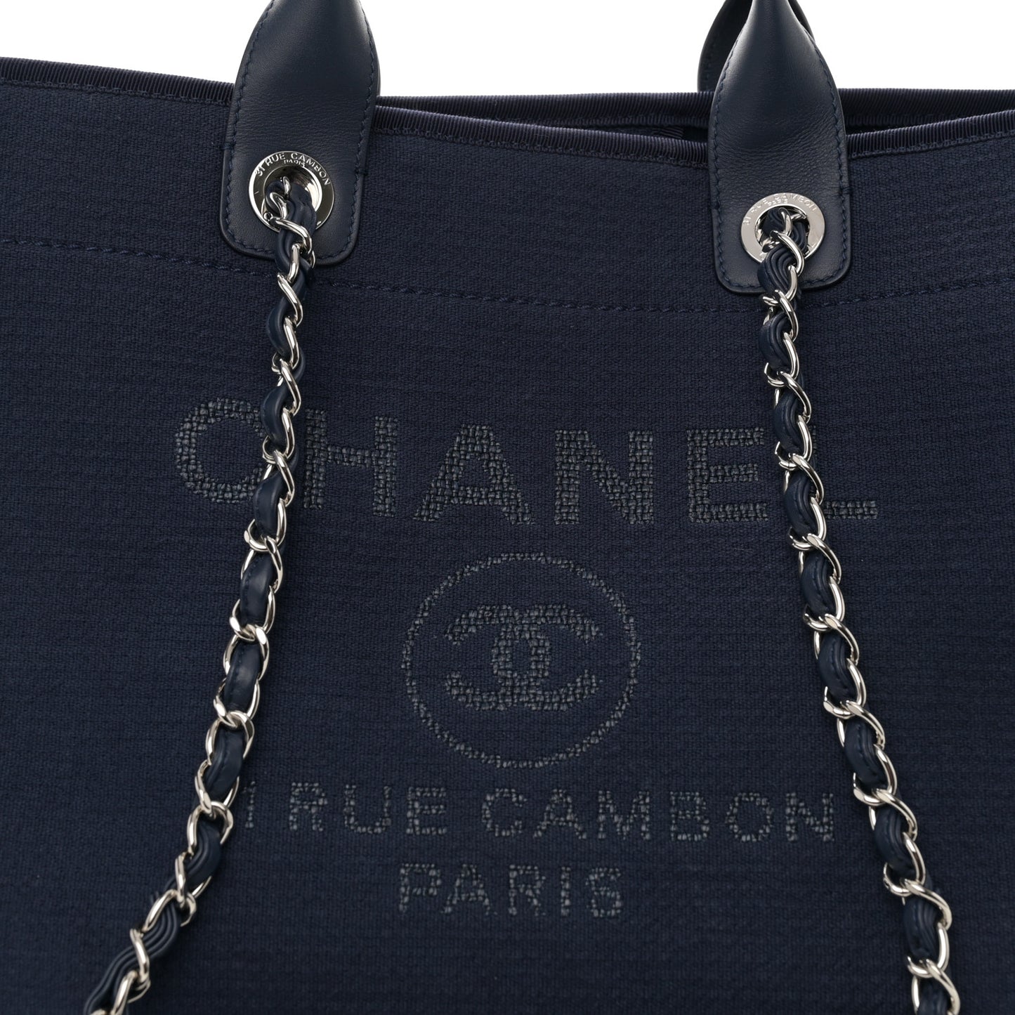 Mixed Fibers Calfskin Medium Deauville Tote Navy Blue