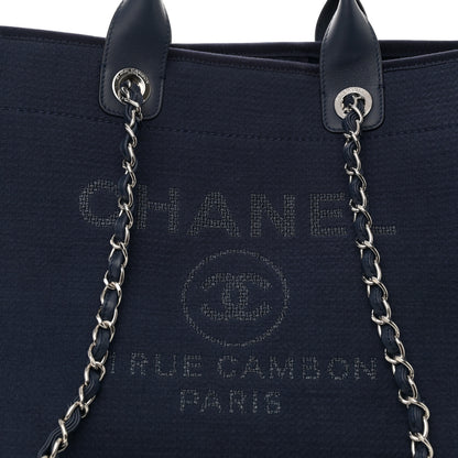 Chanel Mixed Fibers Calfskin Medium Deauville Tote Navy Blue 9 of 11