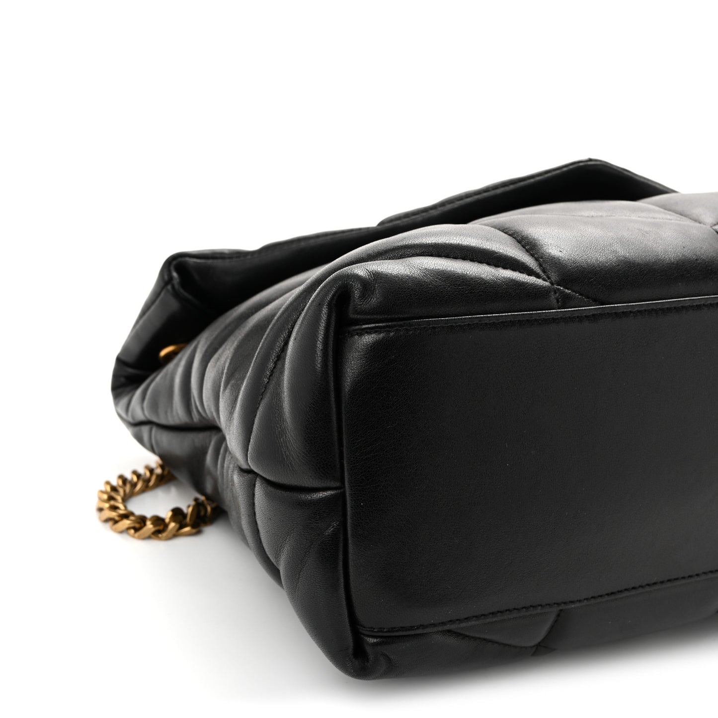 Lambskin Quilted Medium Loulou Puffer Monogram Chain Satchel Black