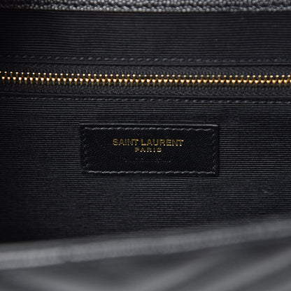 Saint Laurent Grain De Poudre Matelasse Chevron Large Monogram Satchel Black 7 of 15