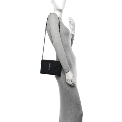 Saint Laurent Sheepskin Tri-Quilt Monogram Envelope Chain Wallet Black 2 of 12