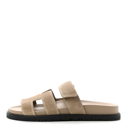 Hermes Suede Goatskin Chaine d'Ancre Womens Chypre Sandals 37 Beige Sable 1 of 10