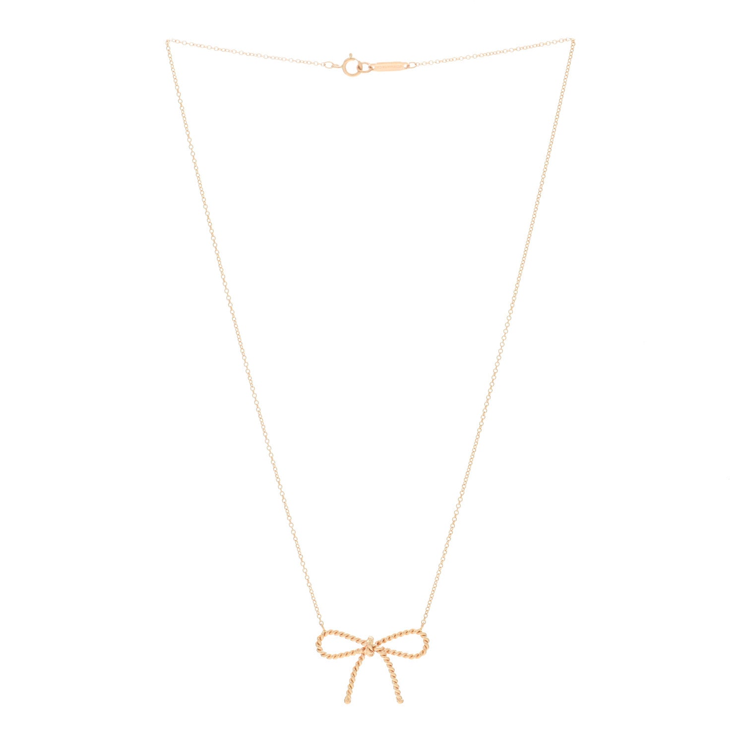 Tiffany 18K Rose Gold Twist Bow Pendant Necklace 2 of 3