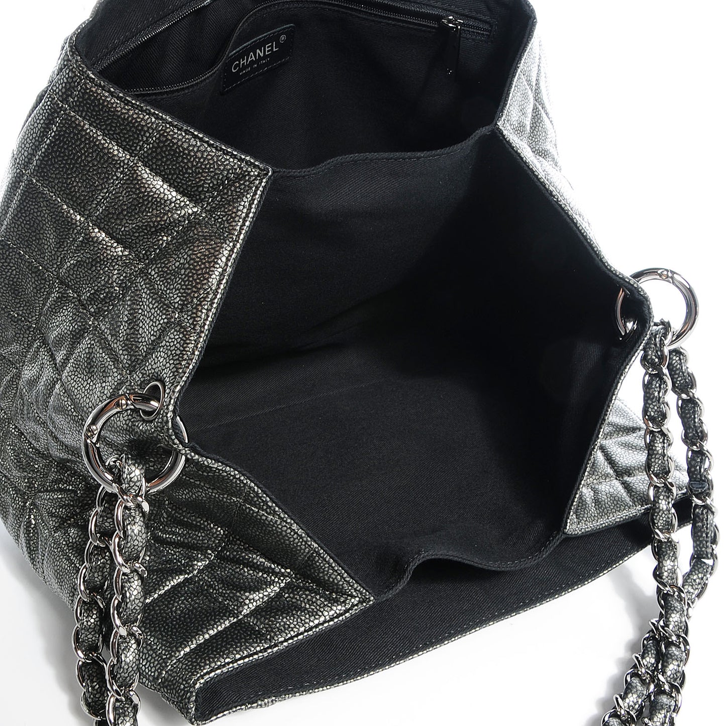 Caviar Quilted Timeless Accordion Flap Dark Silver