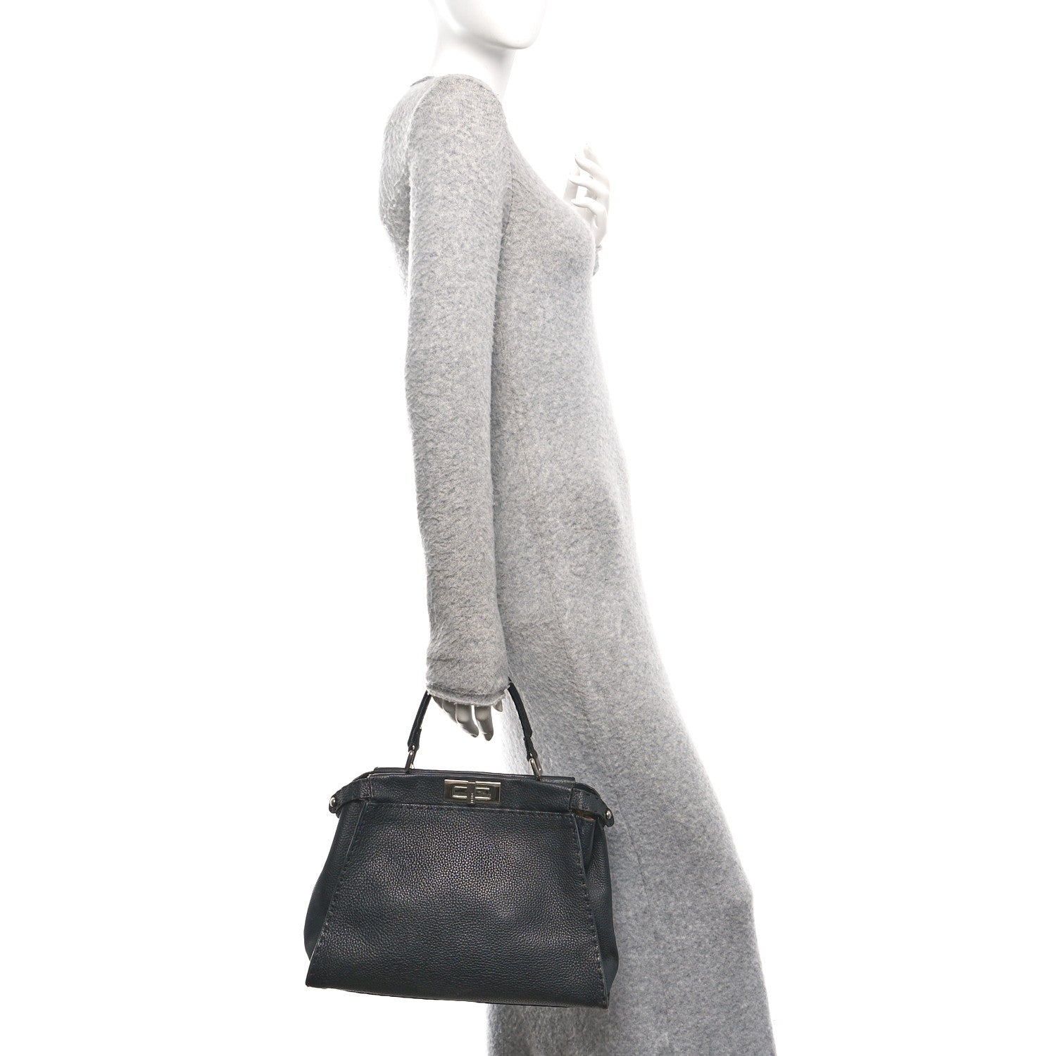 Fendi Cuoio Romano Selleria Bi-Color Medium Peekaboo Iconic Satchel Black Mou 2 of 9