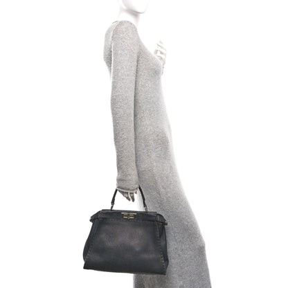 Fendi Cuoio Romano Selleria Bi-Color Medium Peekaboo Iconic Satchel Black Mou 2 of 9