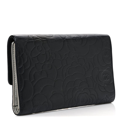 Chanel Lambskin Camellia Embossed Large Flap Wallet Black 3 of 8