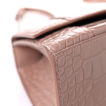 Balenciaga Shiny Calfskin Crocodile Embossed Small Hourglass Top Handle Bag Nude Beige 8 of 14