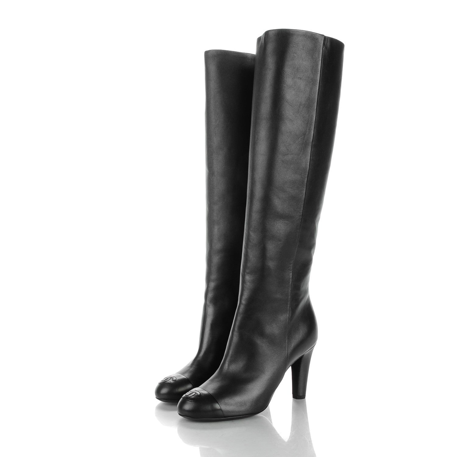 Chanel Lambskin CC Cap Toe High Boots 37 Pearly Black 3 of 7