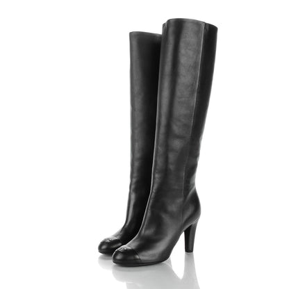 Chanel Lambskin CC Cap Toe High Boots 37 Pearly Black 3 of 7