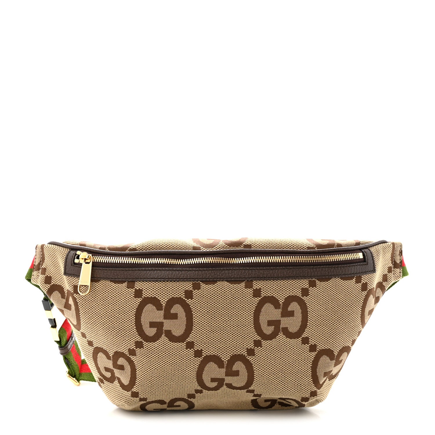 Gucci Monogram Jumbo GG Textured Dollar Calfskin Web Belt Bag Camel Ebony New Acero 1 of 10