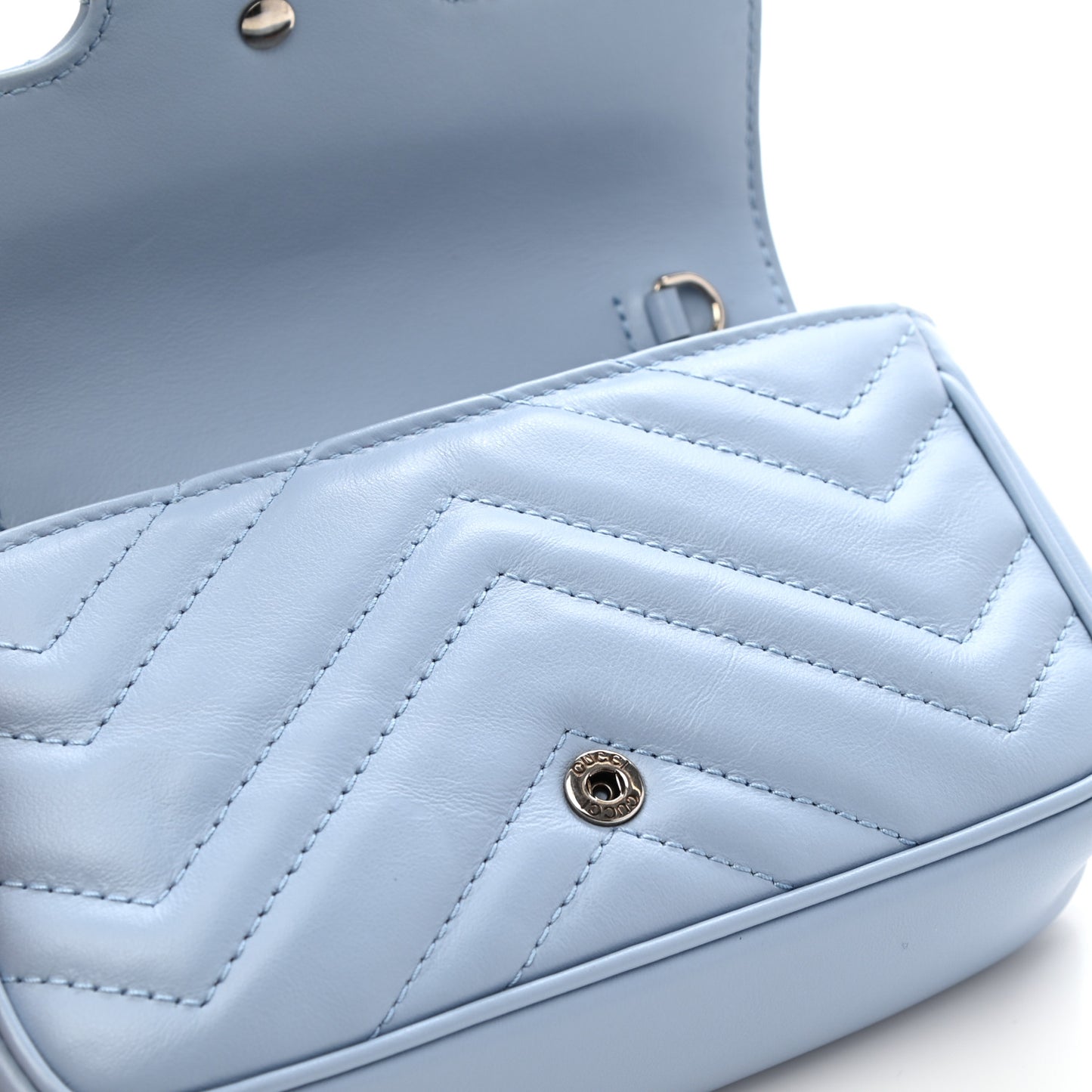 Calfskin Matelasse Super Mini GG Marmont Shoulder Bag Porcelain Light Blue