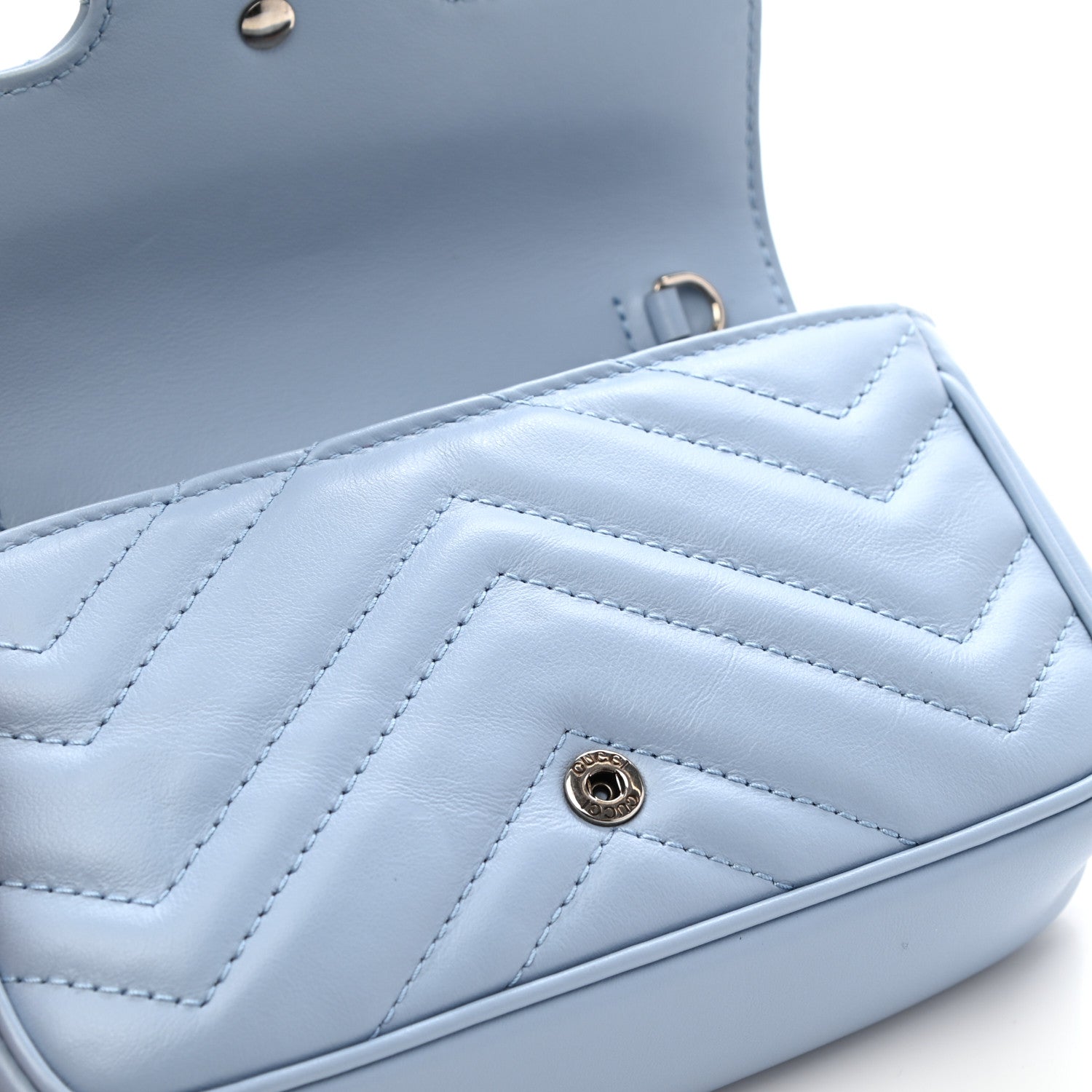 Gucci Calfskin Matelasse Super Mini GG Marmont Shoulder Bag Porcelain Light Blue 9 of 9