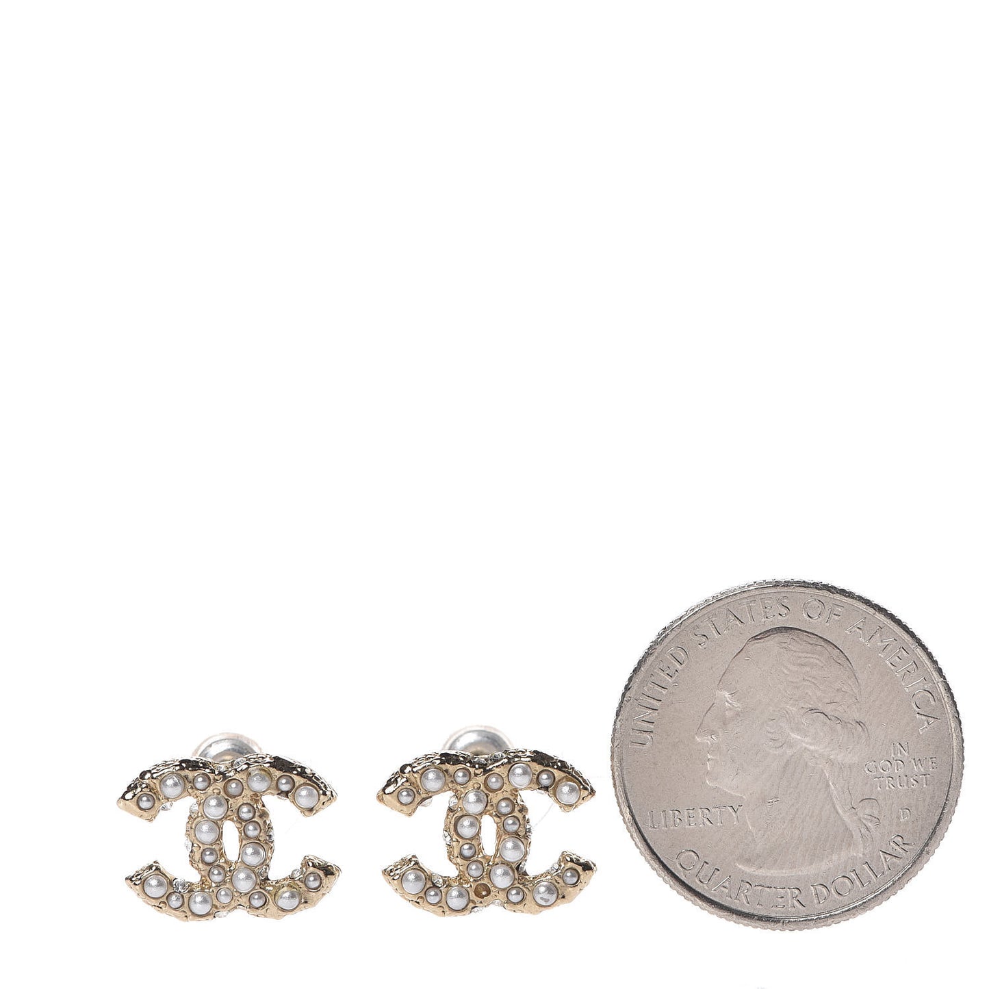 Pearl Crystal CC Earrings Light Gold