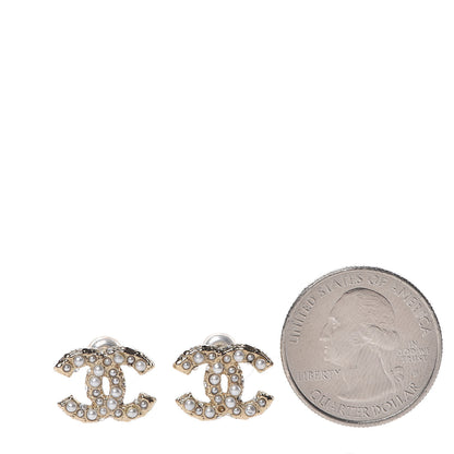Chanel Pearl Crystal CC Earrings Light Gold 2 of 5
