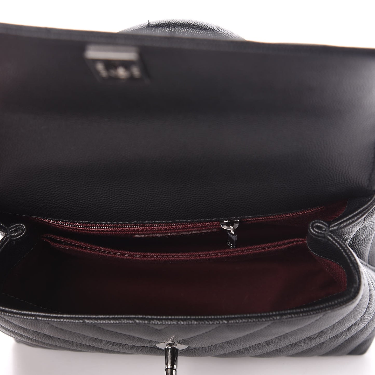 Caviar Chevron Quilted Mini Coco Handle Flap Black