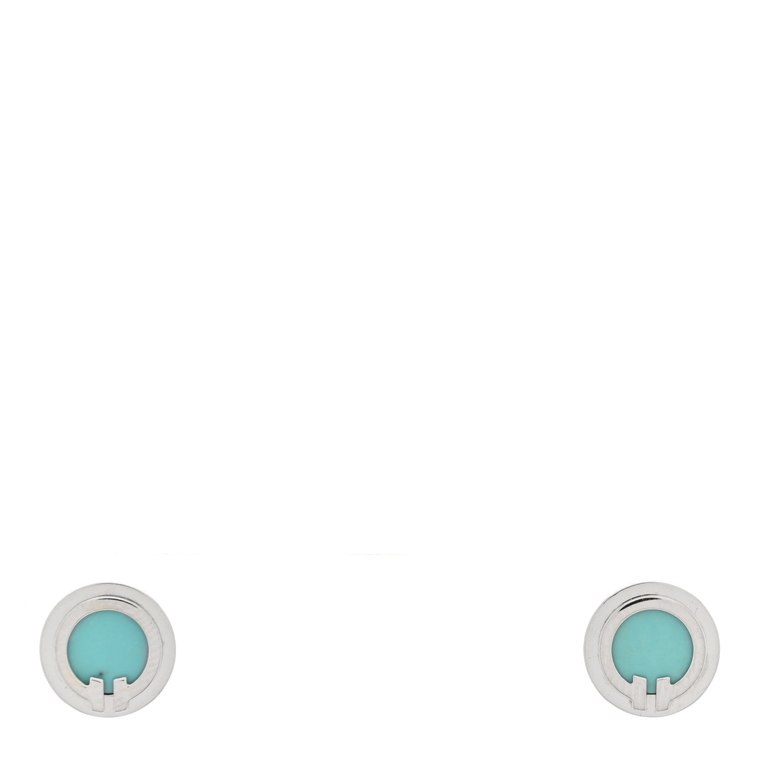 Tiffany 18K White Gold Turquoise T Circle Earrings 1 of 4