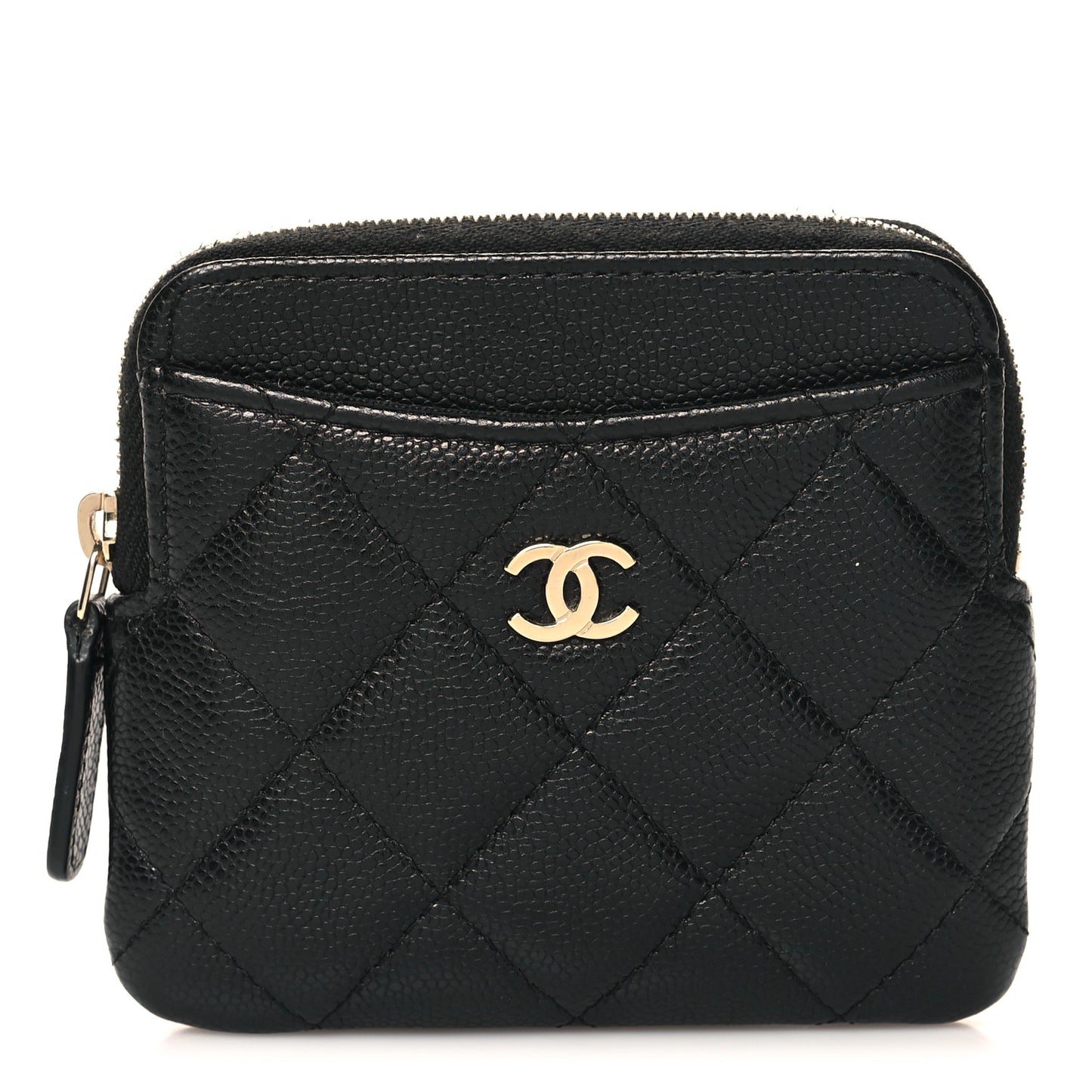 Caviar Quilted Zip Card Holder Wallet Black