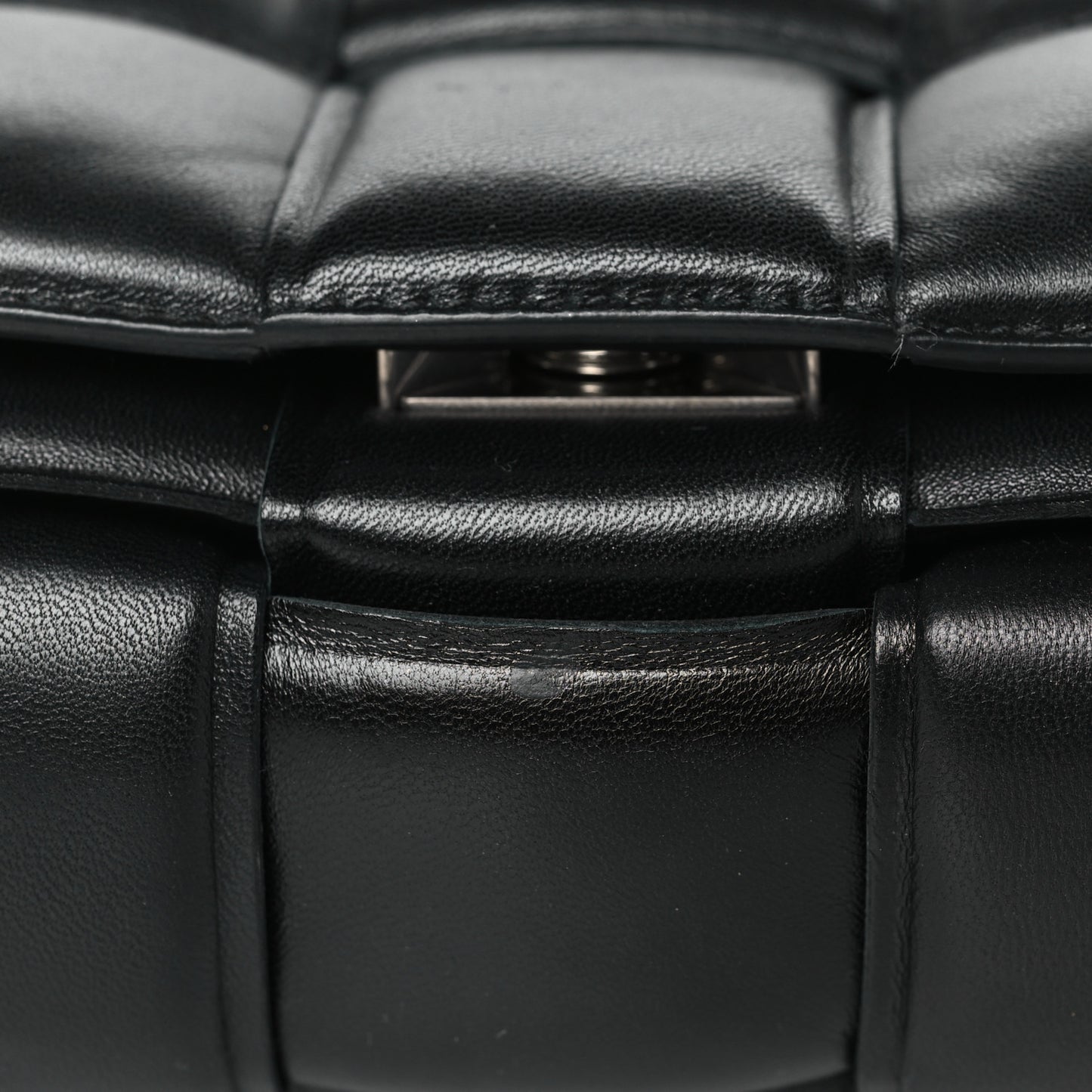 BOTTEGA VENETA Lambskin Maxi Intreccio Padded Chain Cassette Crossbody Bag Black