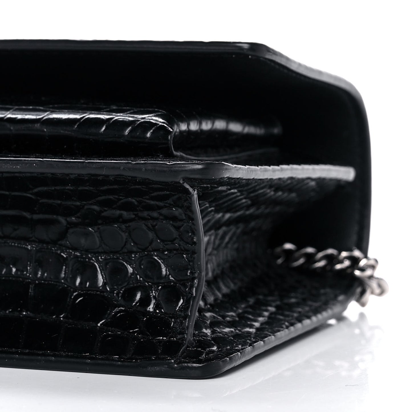 Calfskin Crocodile Embossed Monogram Sunset Chain Wallet Black