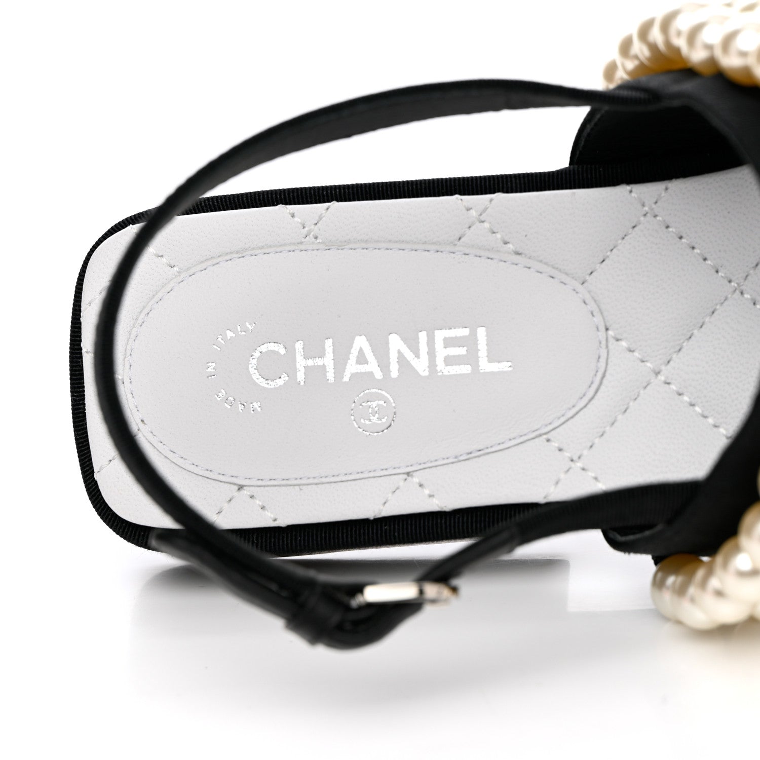 Chanel Grosgrain Pearl CC Sandals 37 Black 8 of 10
