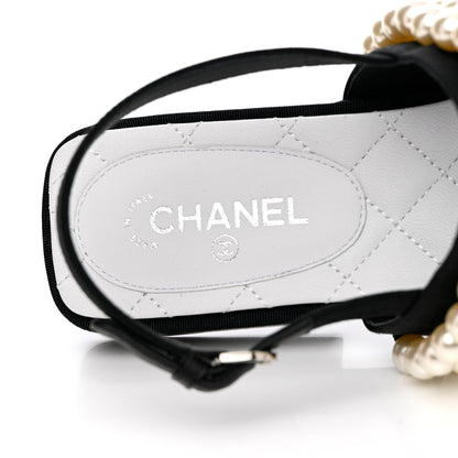 Chanel Grosgrain Pearl CC Sandals 37 Black 8 of 10