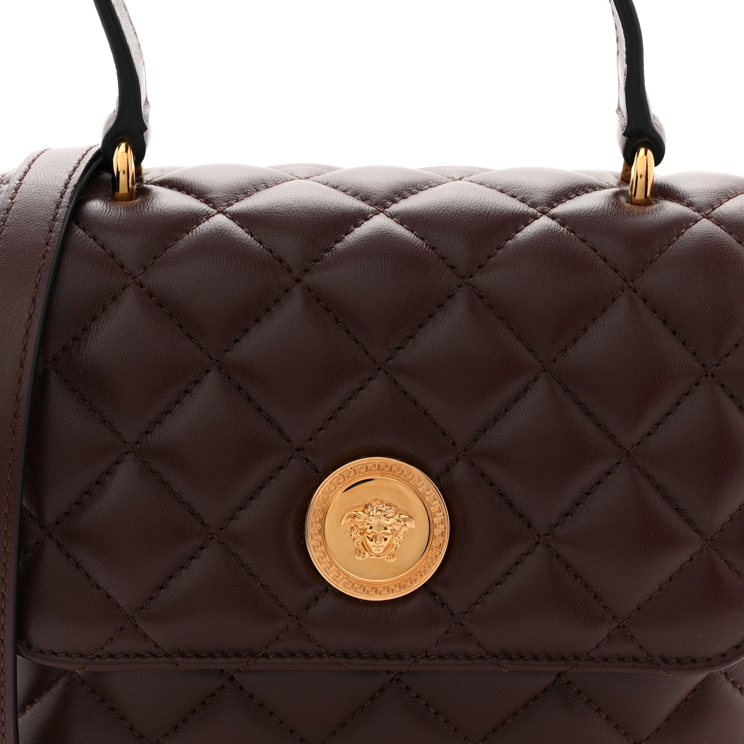 Versace Nappa Quilted Medusa Top Handle Crossbody Flap Dark Brown 7 of 10