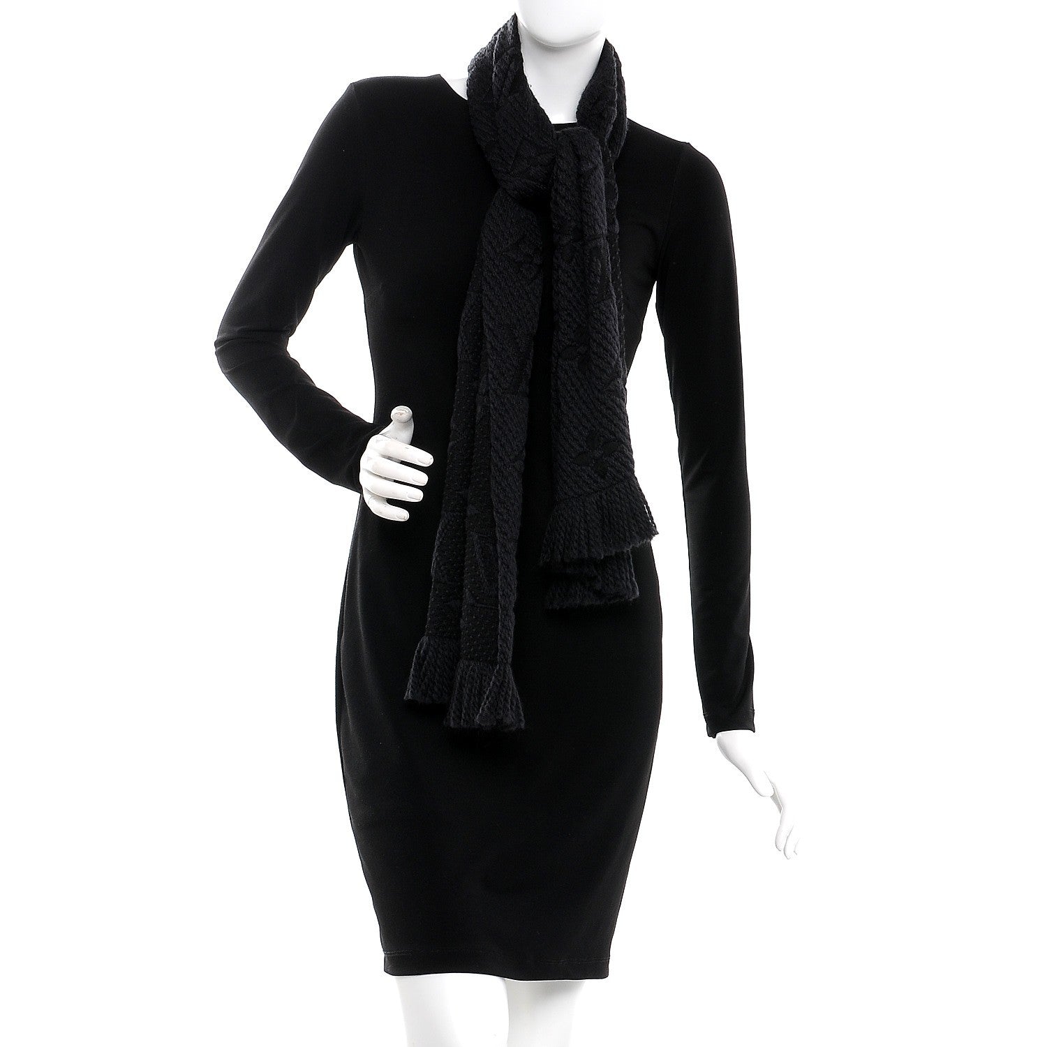 Louis Vuitton Wool Silk Logomania Scarf Charcoal Grey 2 of 4