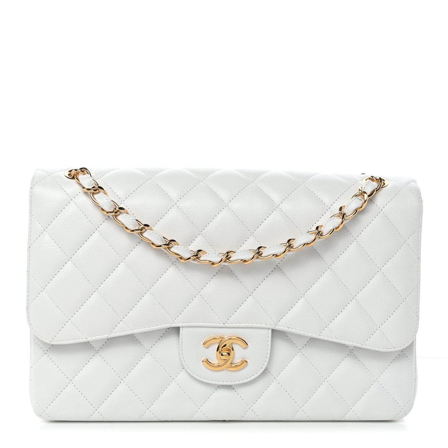 Caviar Quilted Jumbo Double Flap White