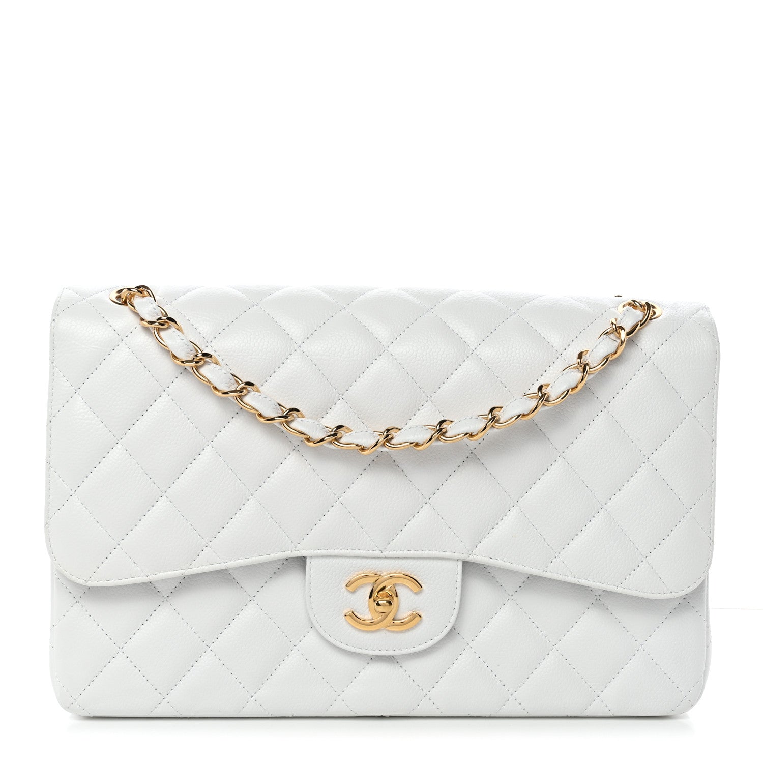 Chanel Caviar Quilted Jumbo Double Flap White 1 of 11