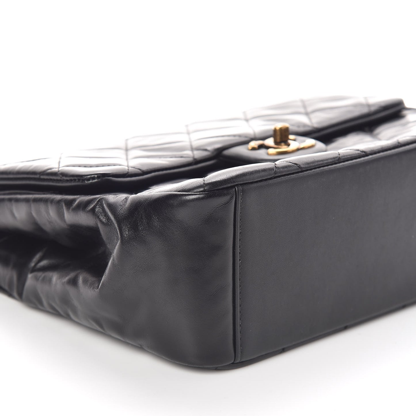 Calfskin Quilted Medium Gold Bar Top Handle Flap Black