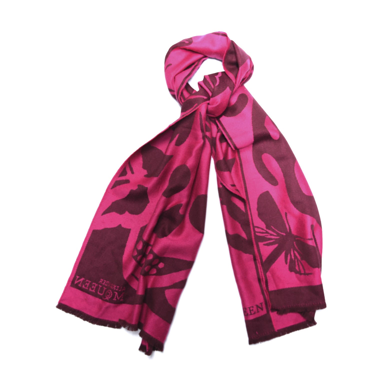 Alexander McQueen Wool Skull Butterfly Stole Scarf Pink 1 of 4