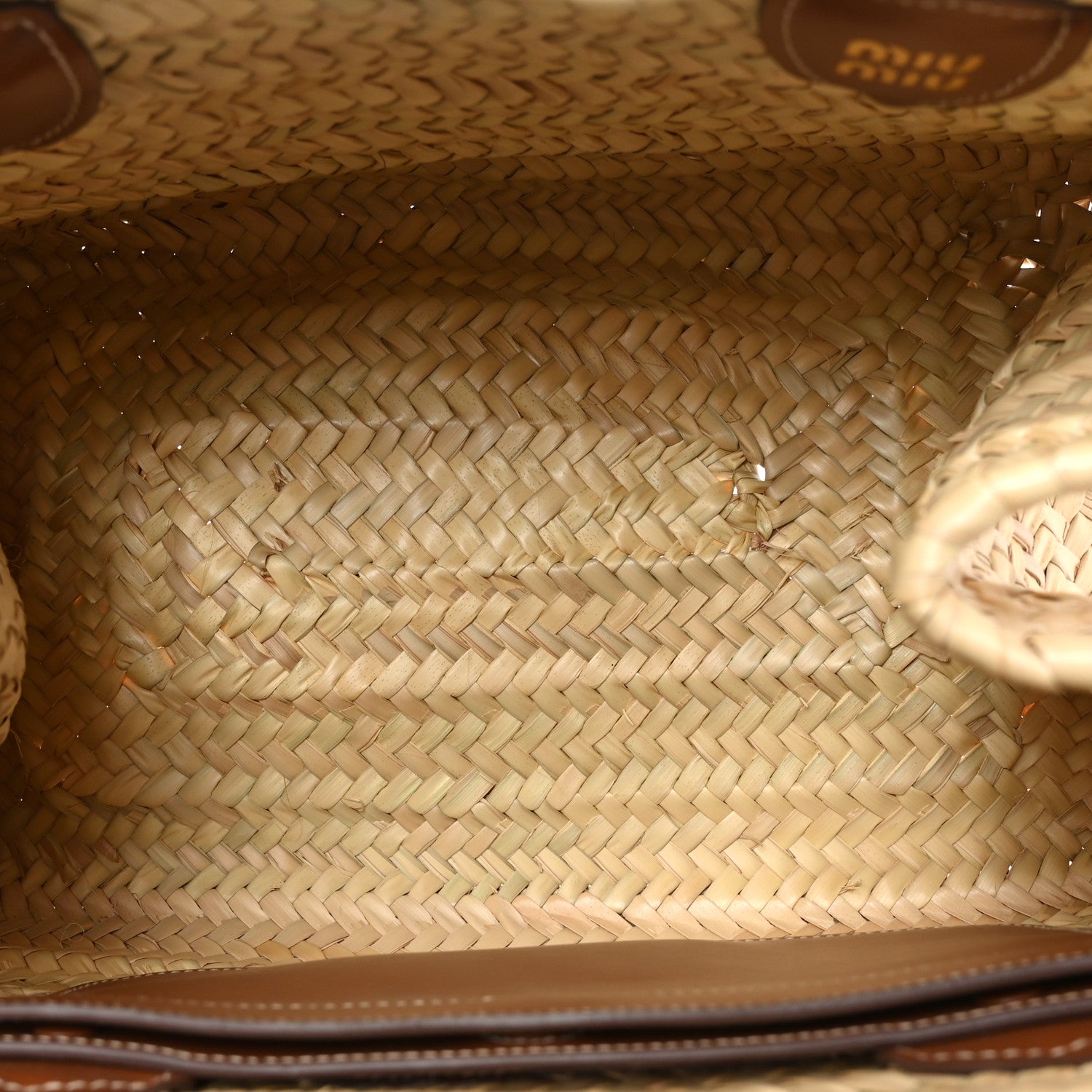 Miu Miu Raffia Braided Handle Tote Beige Cognac 5 of 9