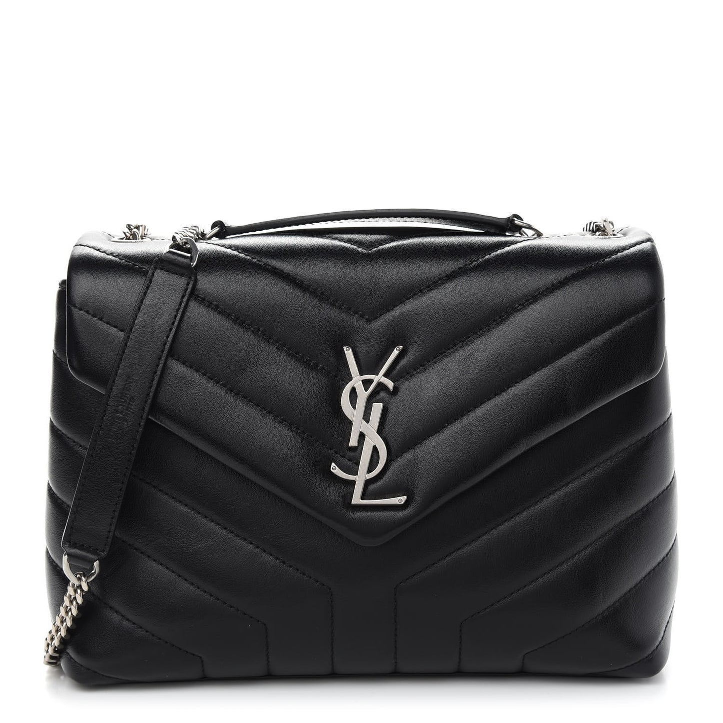 Calfskin Y Quilted Monogram Small Loulou Chain Satchel Black