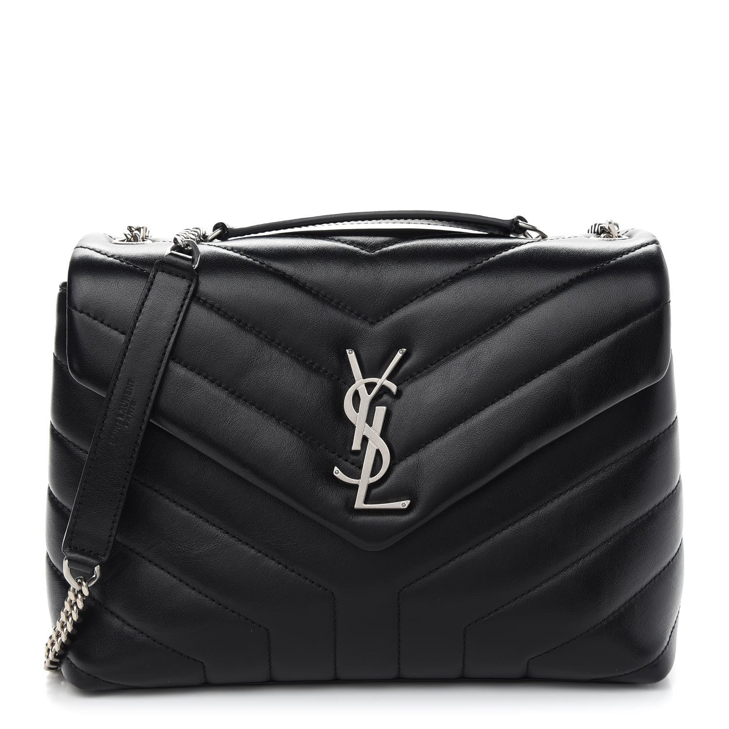 Saint Laurent Calfskin Y Quilted Monogram Small Loulou Chain Satchel Black 1 of 10
