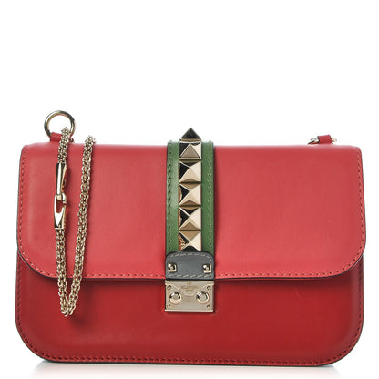Valentino Garavani Vitello Medium Glam Lock Rockstud Flap Deep Rose Scarlet Grey Green 1 of 7