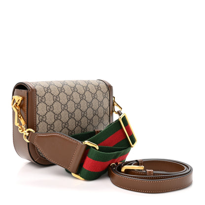 Gucci GG Supreme Monogram Azalea Calfskin Web Mini Horsebit 1955 Shoulder Bag Beige Ebony Brown Sugar 2 of 11