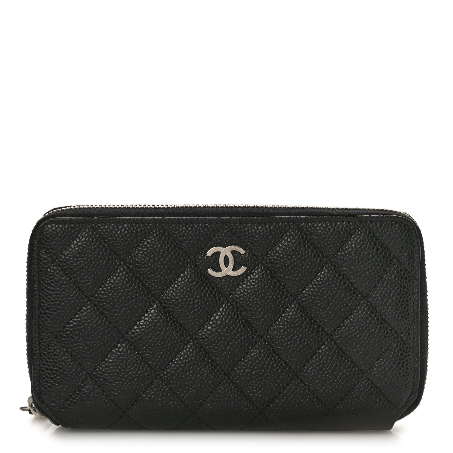Iridescent Caviar Quilted Long Zip Around Wallet Black