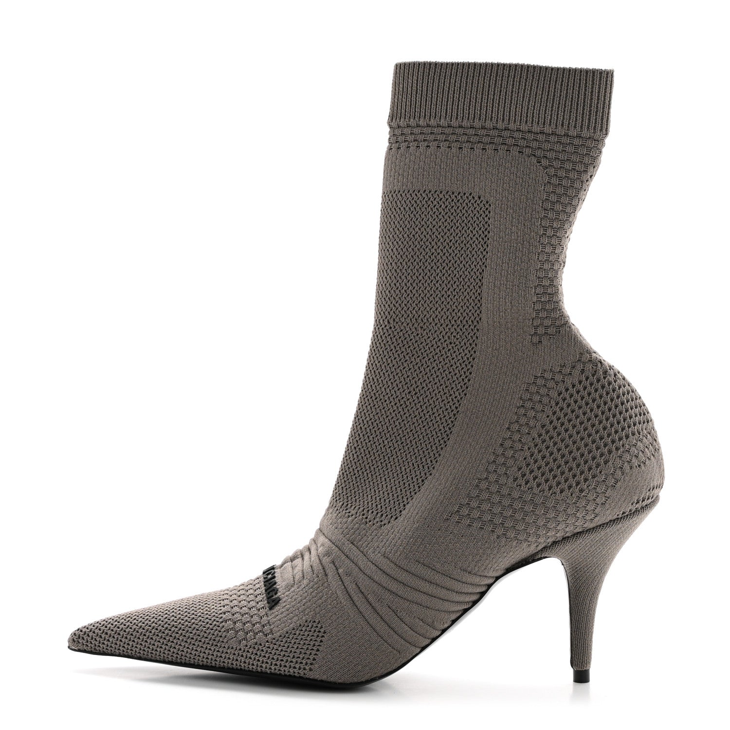 Balenciaga Textured Recycled Knit Logo Extreme Pointed Toe Knife 2.0 Booties 36 Dark Biege 1 of 8