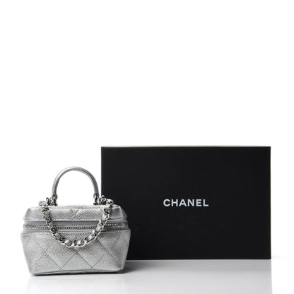 Chanel Metallic Caviar Quilted Mini Top Handle Vanity With Chain Silver 11 of 11