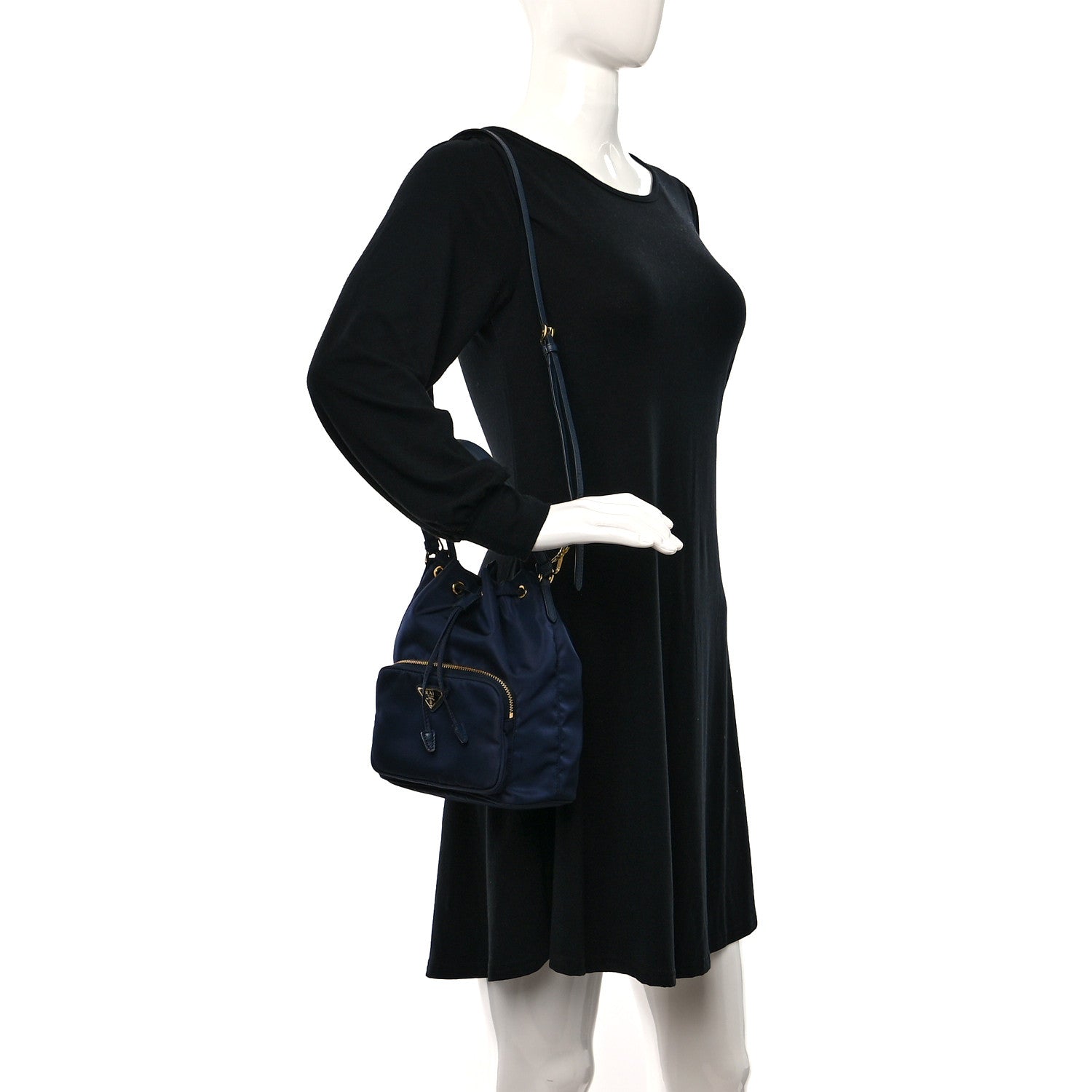 Prada Saffiano Tessuto Nylon Mini Bucket Crossbody Bag Navy 2 of 8
