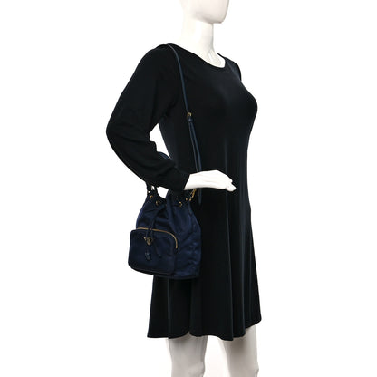 Prada Saffiano Tessuto Nylon Mini Bucket Crossbody Bag Navy 2 of 8