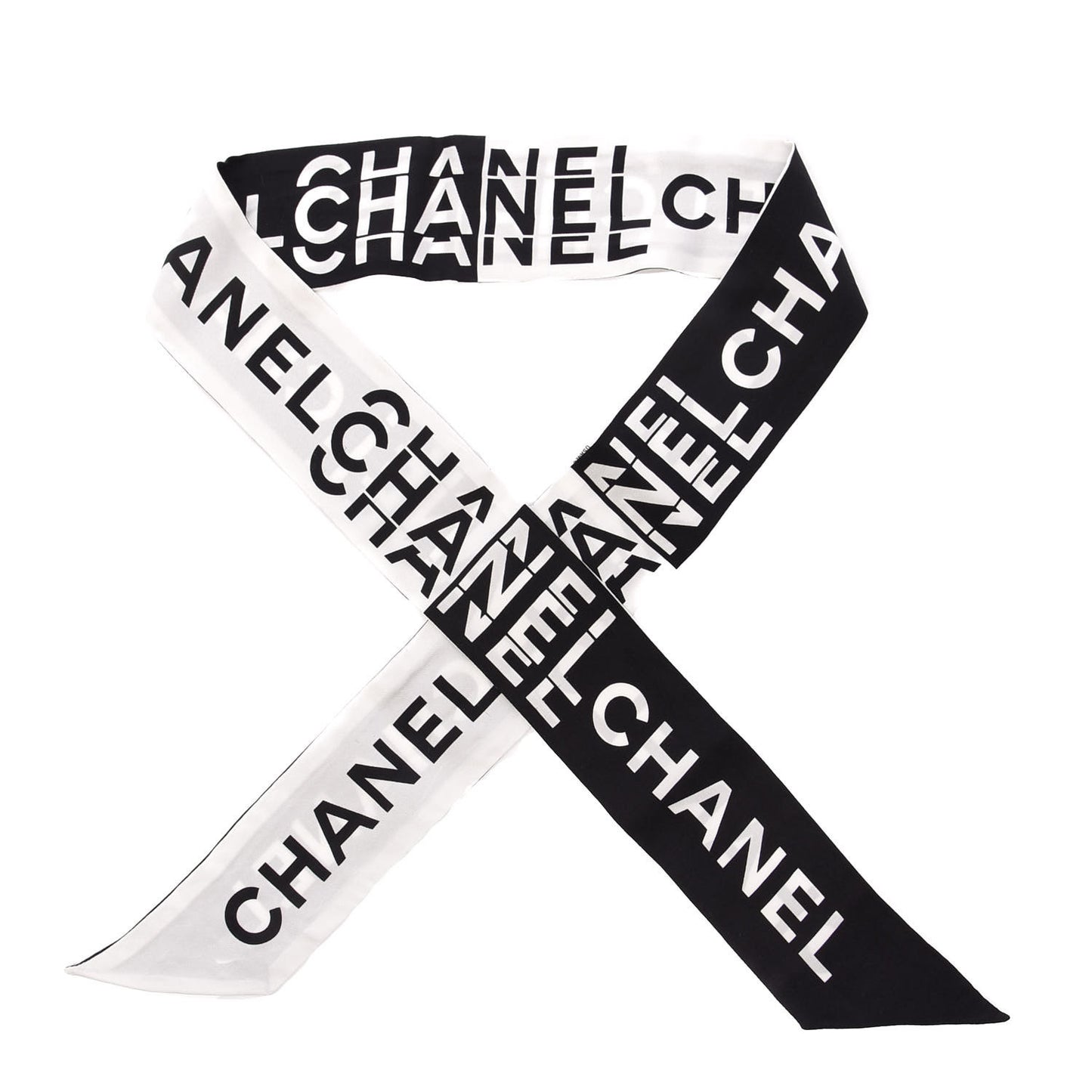 Silk Logo Slim Bandeau Scarf Black White