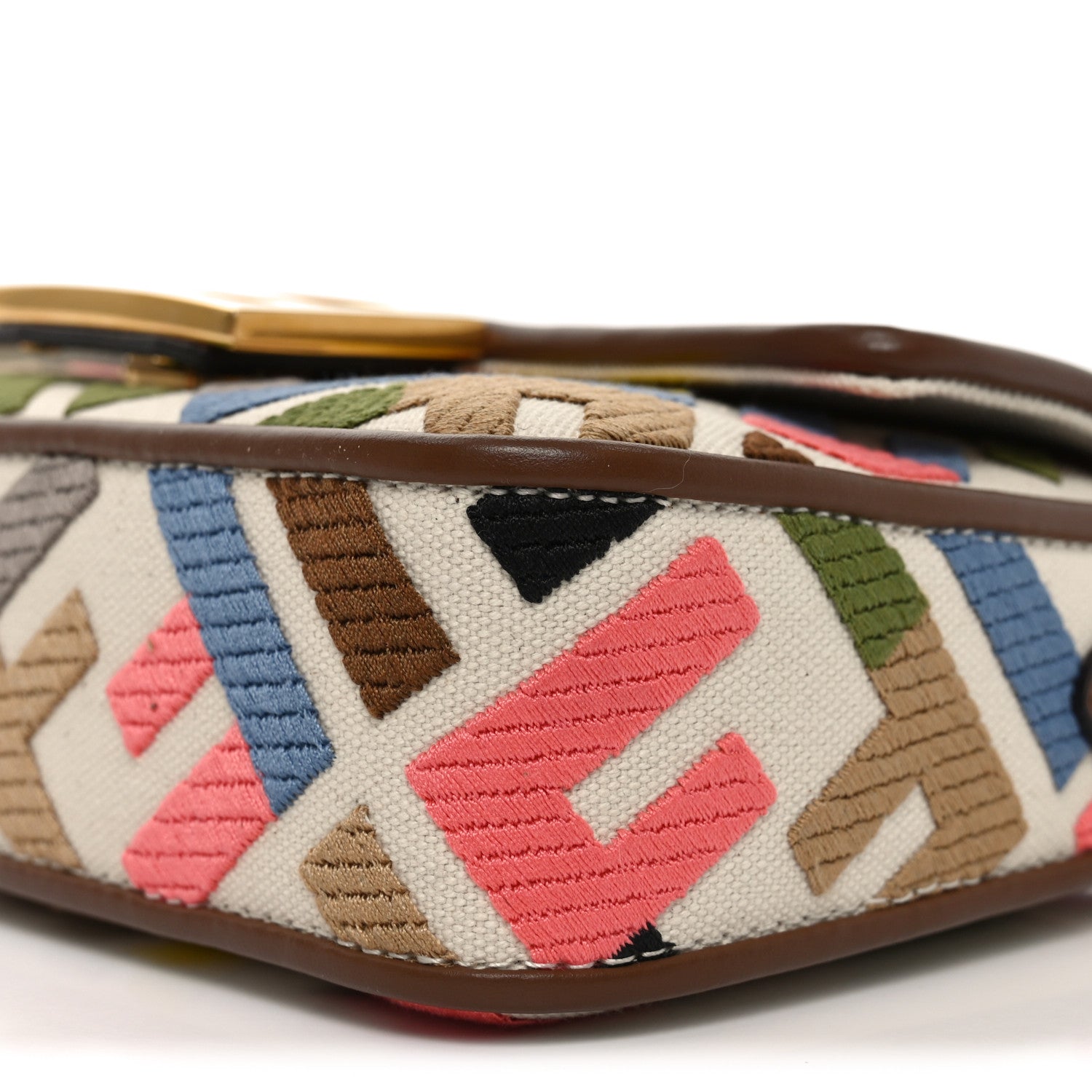 Fendi Canvas Vitello King Seta FF Embroidered Mini Baguette Grezzo Multicolor Gianduia 10 of 10