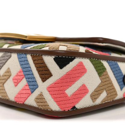 Fendi Canvas Vitello King Seta FF Embroidered Mini Baguette Grezzo Multicolor Gianduia 10 of 10