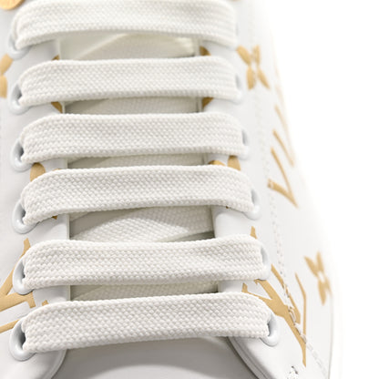 Louis Vuitton Calfskin Monogram Debossed Logo Time Out Sneakers 37 White Gold 13 of 18